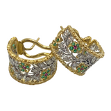 Buccellati 18k Two Color Gold Diamond Emerald Ruby Hoop Earrings