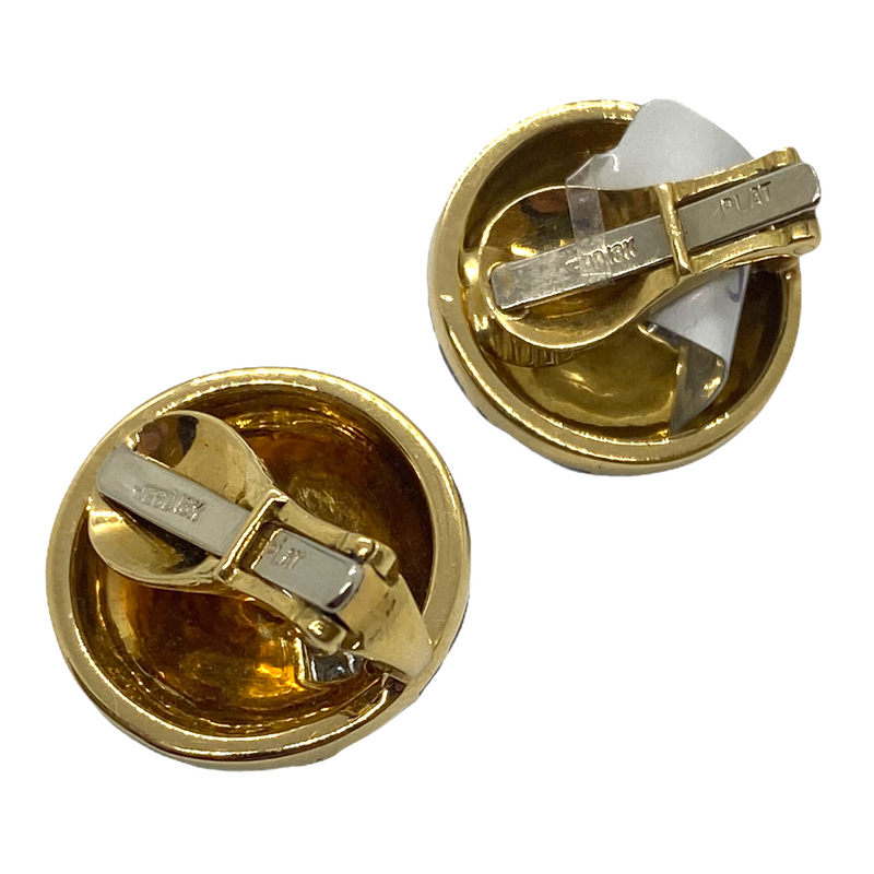 David Webb Classic Enamel Diamond Gold Platinum Button Earrings