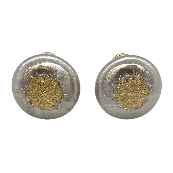 Buccellati Geminato Sterling Silver 18k Gold Button Earrings