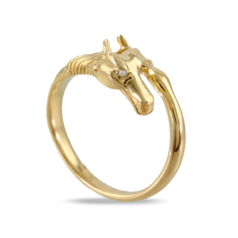 Yellow Gold Diamond Horseshoe with Horse Head Ring