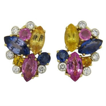 Aletto Brothers 11.20ctw Multicolor Sapphire Diamond 18k Gold Earrings - Oak Gem