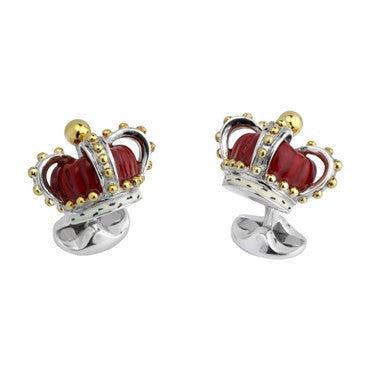 Deakin & Francis Enamel Sterling Silver Crown Cufflinks - Oak Gem