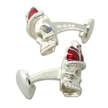 Deakin & Francis Sterling Silver Enamel Crown Skull Cufflinks - Oak Gem