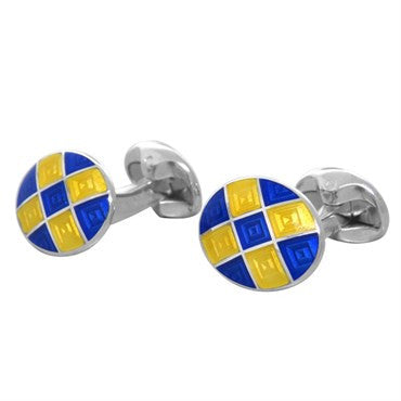 Deakin & Francis Sterling Silver Blue Yellow Oval Cufflinks - Oak Gem