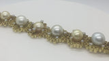 1974 Andrew Grima Pearl Diamond Gold Honeycomb Bracelet
