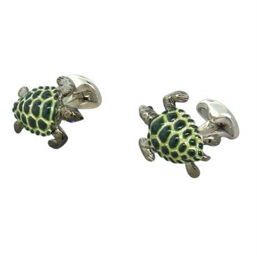 Deakin & Francis Sterling Silver Sapphire Enamel Turtle Cufflinks - Oak Gem