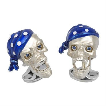 Deakin & Francis Sterling Silver Blue Bandana Sapphire Skull Cufflinks - Oak Gem