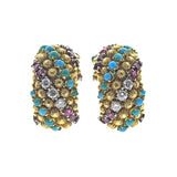 Gold Diamond Ruby Turquoise Cocktail Hoop Earrings