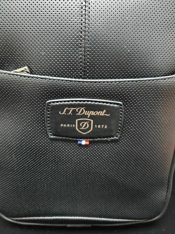 S. T. Dupont Black Leather Perforated Medium City Messenger Bag 171411DC