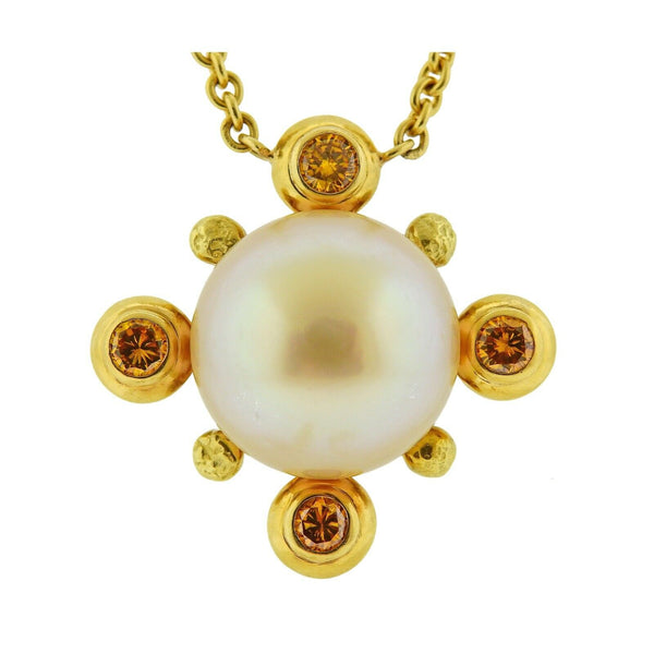 Assael Prince Dimitri Fancy Diamond South Sea Pearl Pendant Necklace - Oak Gem