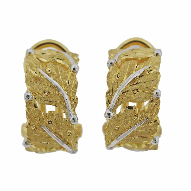Buccellati Leaf Motif Hoop 18k Gold Earrings - Oak Gem