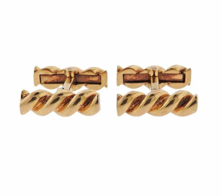 Mid Century Cartier Gold Twist Bar Cufflinks - Oak Gem
