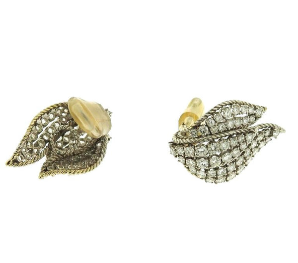 Impressive 1950s Diamond Gold Earrings - Oakgem.com