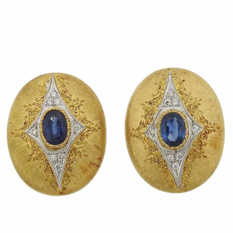 Mario Buccellati Gold Sapphire Diamond Earrings - Oakgem.com