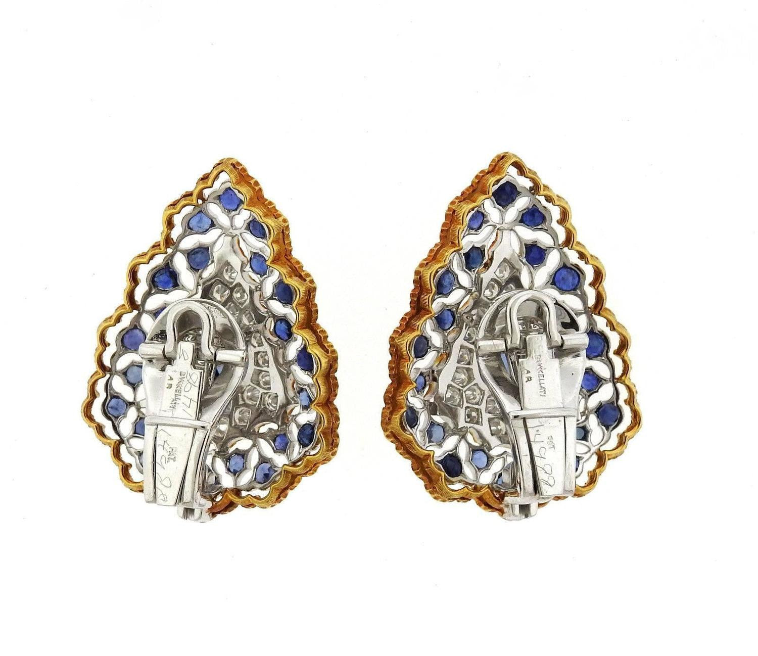 Buccellati Sapphire Diamond Gold Large Earrings - Oakgem.com