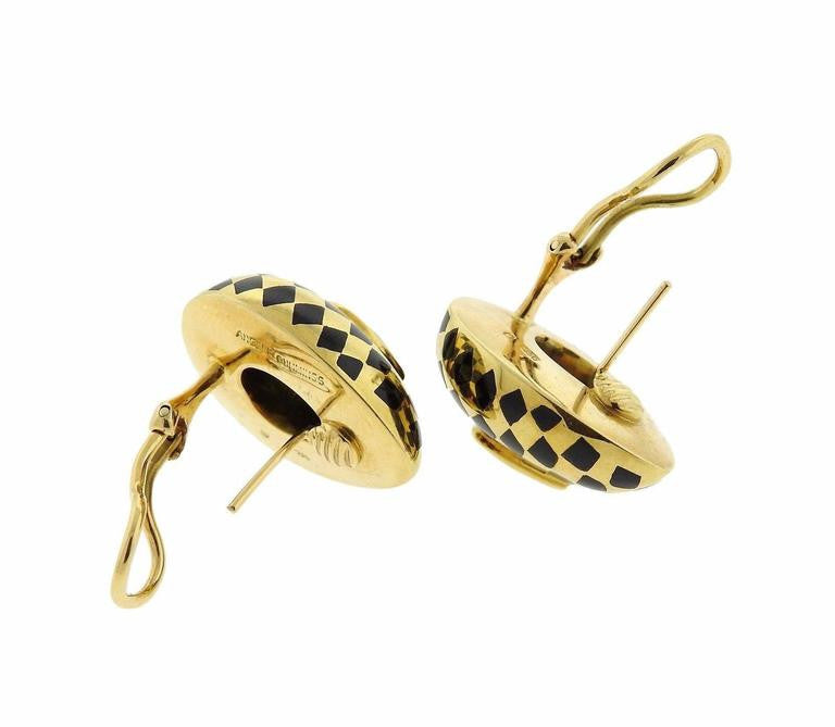 Angela Cummings Gold Peridot Jade Inlay Earrings - Oakgem.com