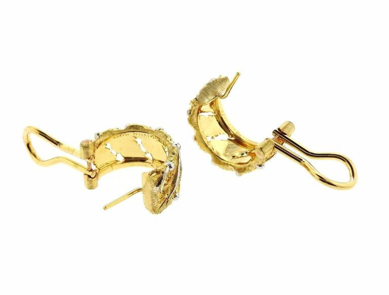 Buccellati Gold Leaf Motif Hoop Earrings - Oakgem.com