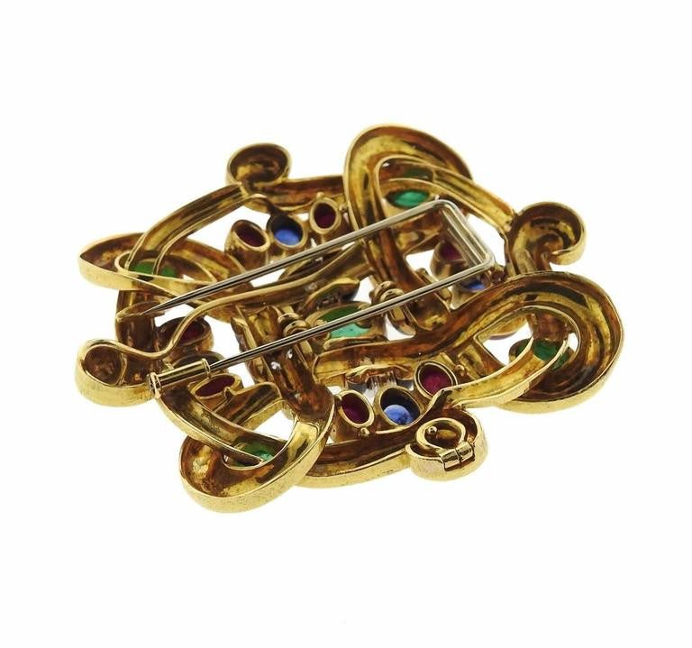 Impressive David Webb Diamond Gemstone Gold Platinum Brooch Pendant - Oakgem.com