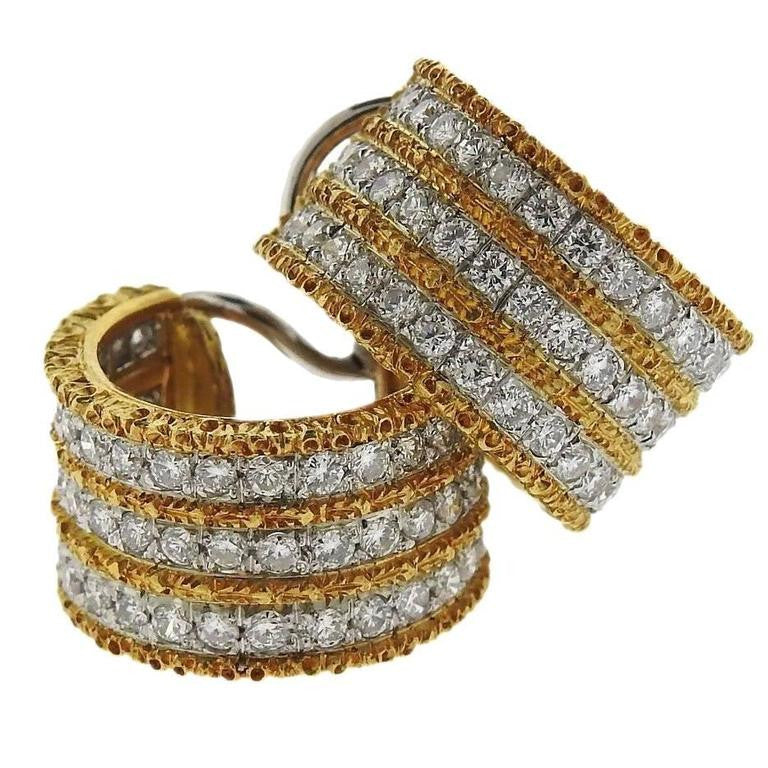 Buccellati Diamond Two Color Gold Hoop Earrings - Oakgem.com