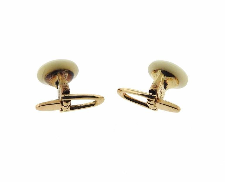 Continental Art Deco Mother of Pearl Diamond Gold Cufflinks Stud Dress Set - Oakgem.com