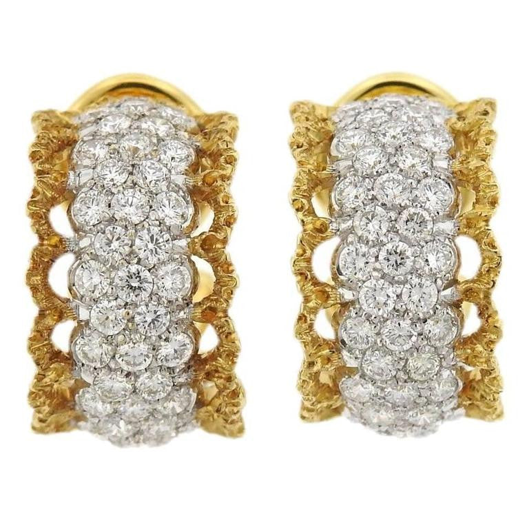 Buccellati Scacchi Diamond Gold Hoop Earrings - Oakgem.com