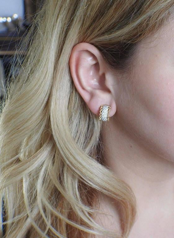 Buccellati Scacchi Diamond Gold Hoop Earrings - Oakgem.com