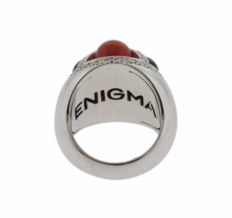 G. Bulgari Enigma Onyx Coral Diamond Gold Ring - Oak Gem