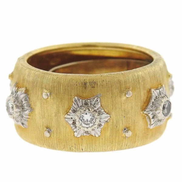 Buccellati Diamond Gold Wide Wedding Band Ring - Oakgem.com