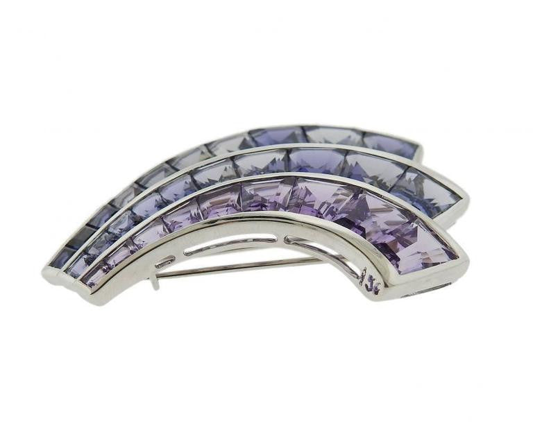 Seaman Schepps Large Iolite Amethyst Gold Fan Brooch Set - Oak Gem